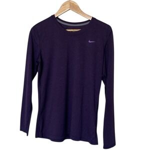 Nike Dri Fit Long Sleeve Athletic Shirt Women's L Purple Running Gym Workout